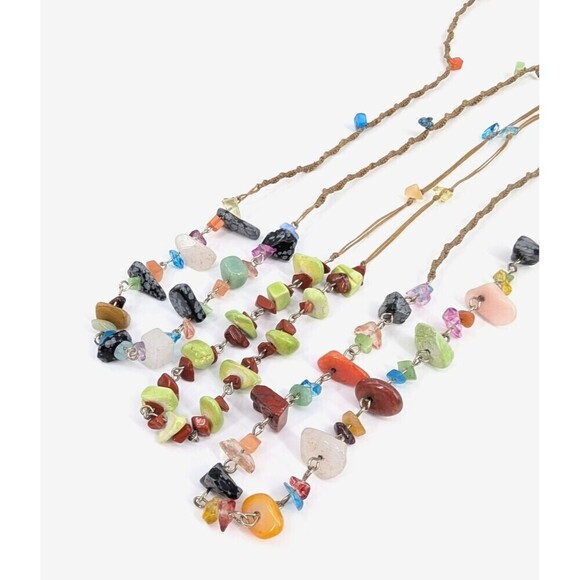 Boho Layered Necklace Chunky Stones Handmade Statement Piece Coachella Festival - Picture 8 of 9